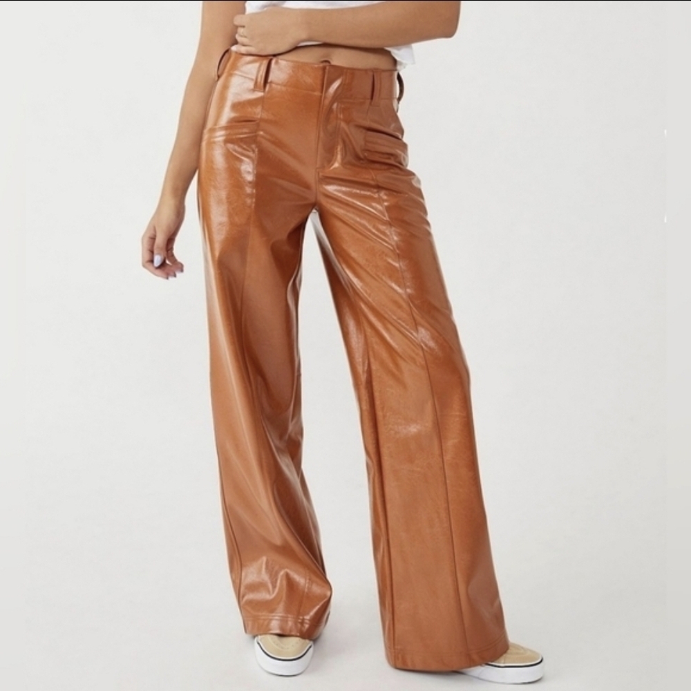 Free People NWT Star Crossed Lovers Vegan / Faux Leather Wide Leg Pants Size 10